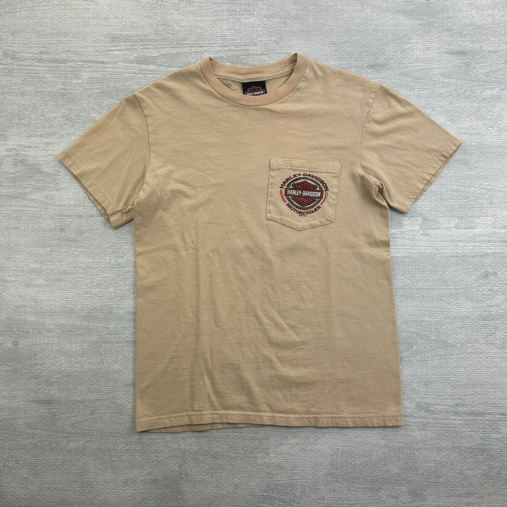Vintage Harley Davidson Skull Shirt Size Small Tan Pocket Biker Burlington Wa
